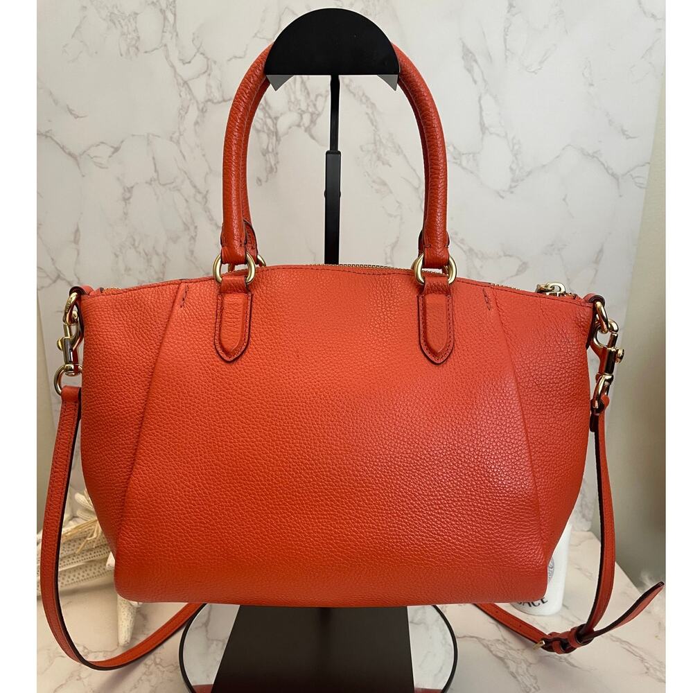 COACH Elise Coral Pebbled Leather Top Zip Medium Satchel Bag Pre-Owned - Picture 3 of 13